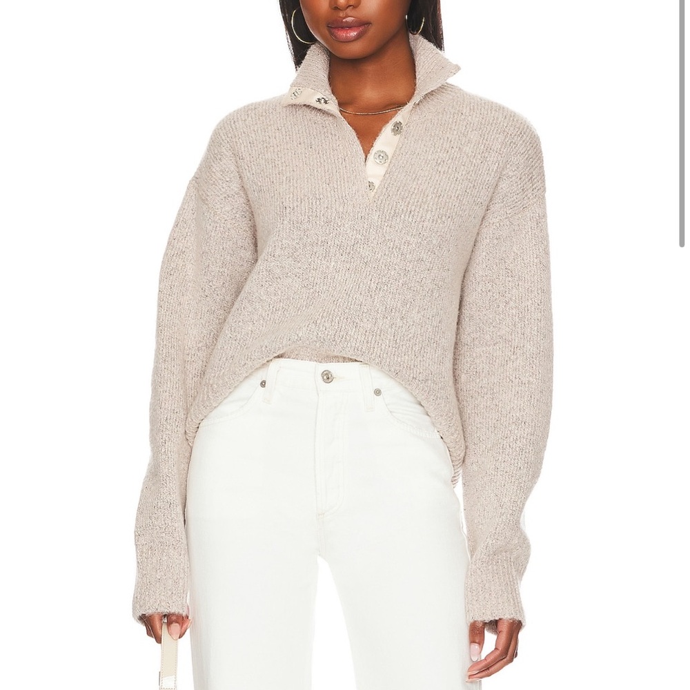 525 Boxy Snap Front Henley Sweater